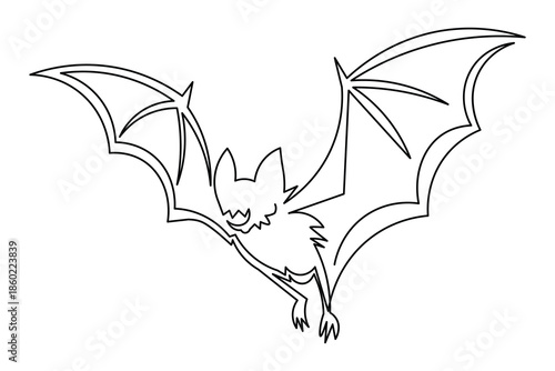 Simple outline illustration of a bat flying continuous single line art