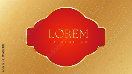 Red Gold Christmas red price tag. Vintage luxury frame with border. Birthday and New Year gift voucher. Royal elegant emblem. Premium label template. Sale certificate. Vector illustration, EPS 10.