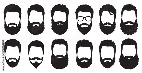  twelve black silhouette icons of men with various hairstyles