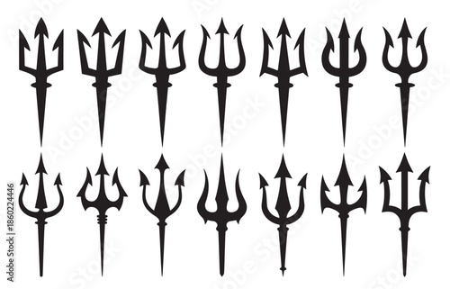 twelve black trident symbols arranged in two rows tridents 