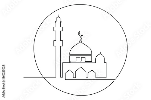 Minimalist style islamic illustration continuous line drawing isolated