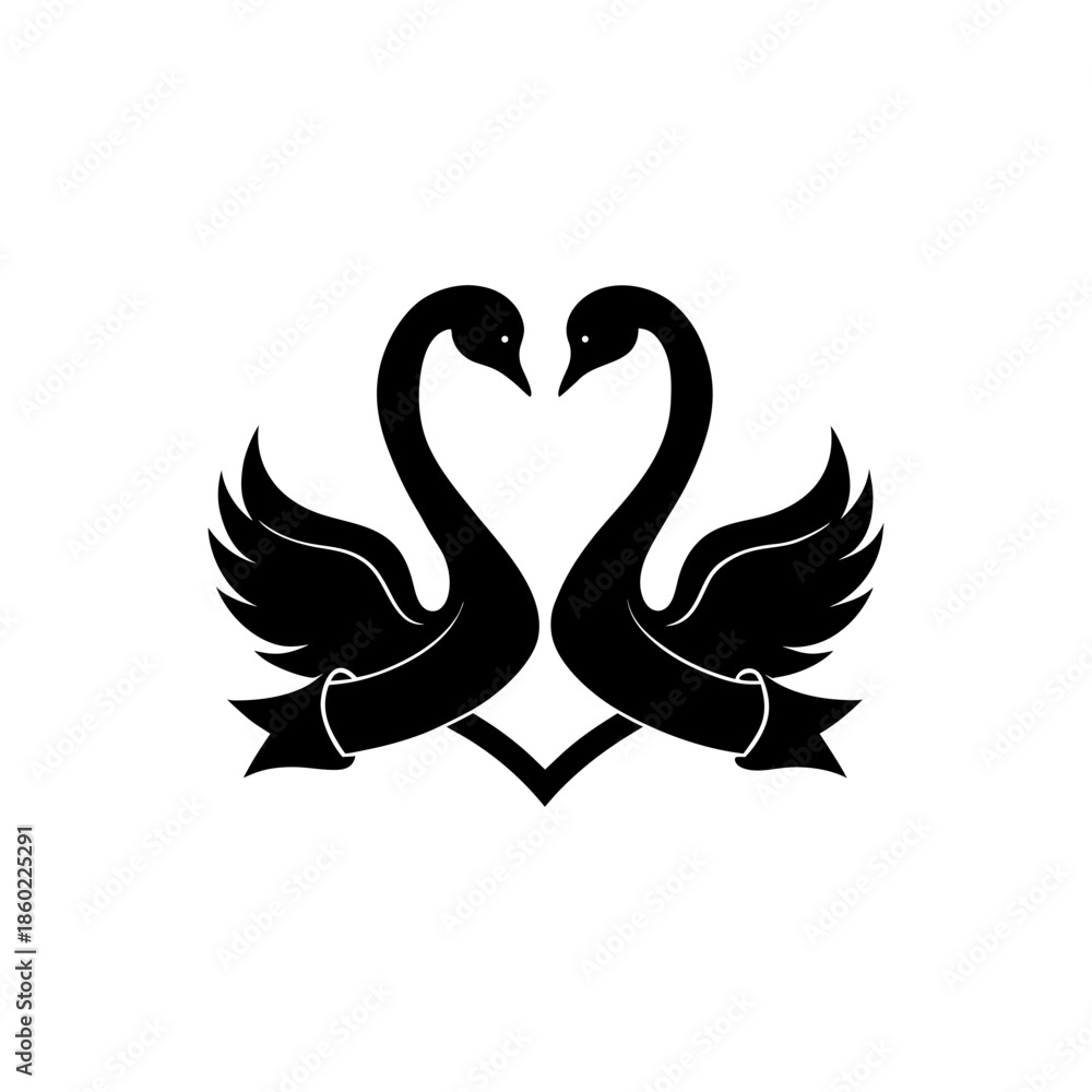 Fototapeta premium High end wedding logo featuring two swans forming romantic symbol On white Background Vector illustration
