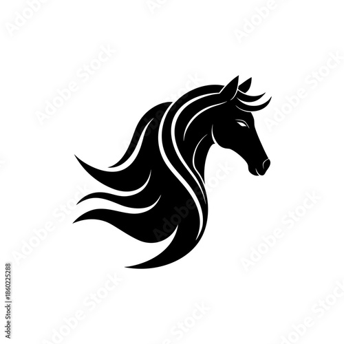 Graceful horse head logo with smooth flowing mane premium style On white Background Vector illustration
