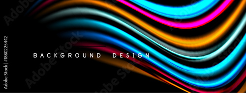 Abstract colorful waves over black background. Modern design element, vibrant hues create dynamic visual effect. Smooth curves, flowing lines.