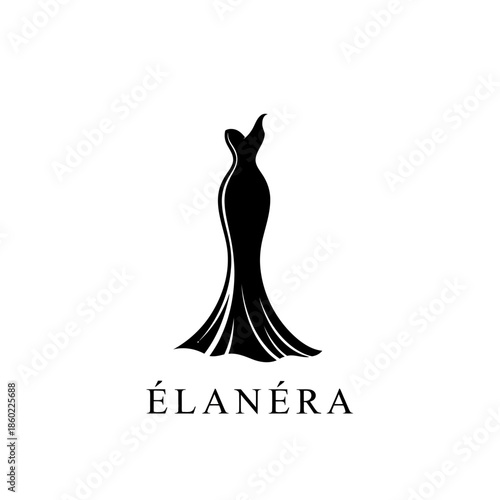 Elegant Black Gown Silhouette for Elanera Fashion Brand Logo.