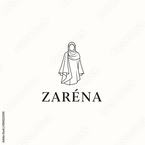 Elegant Line Art Logo of a Woman in Hijab for ZARENA Brand.