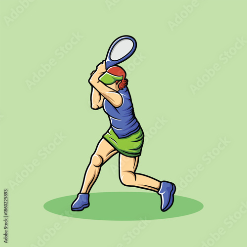 Tennis Player Athlete in Dynamic Pose Vibrant Stylized Vector