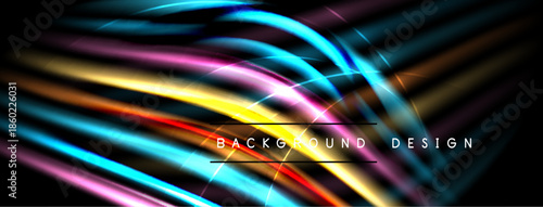Vibrant neon lines create abstract background. Bright colors blend, forming dynamic visual effect. Modern design element.