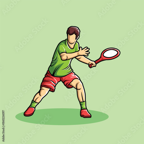 Tennis Player Athlete in Dynamic Pose Vibrant Stylized Vector