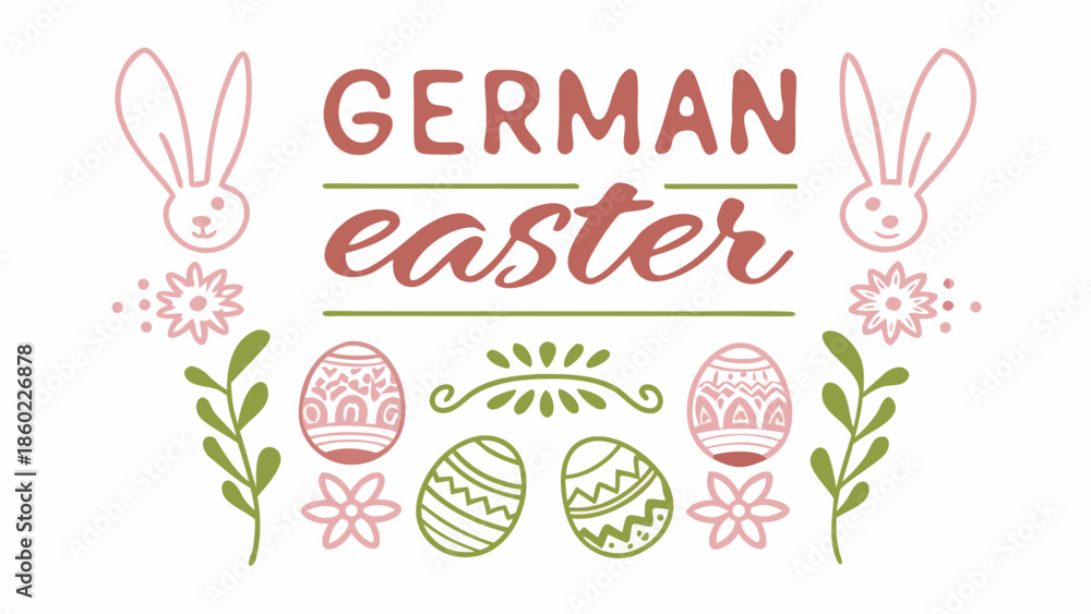 Obraz premium Vibrant German Easter graphic with bunnies and eggs