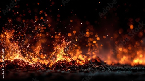 Dramatic Abstract Fire Sparks and Embers on Dark Background Illustration