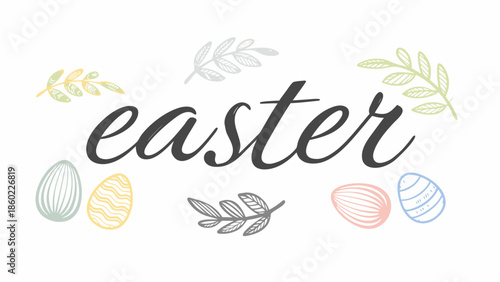 Easter eggs and leaves in pastel colors