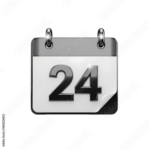 Modern calendar page with shiny number 24 on black background