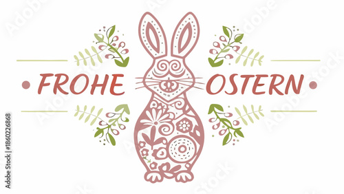 Easter bunny with floral design and Frohe Ostern text