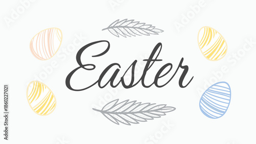 Easter celebration with colorful eggs and leaves