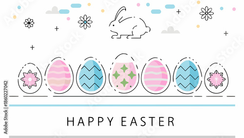 Colorful Easter eggs and bunny in a festive spring scene