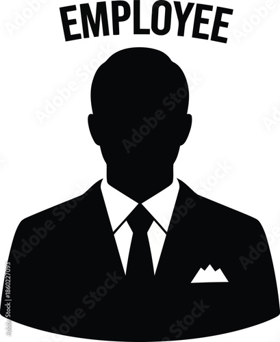 Black silhouette of a man in a suit with the word employee above