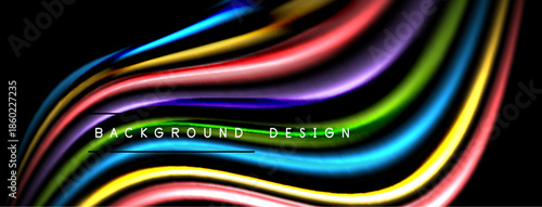 Abstract colorful waves form dynamic background. Bright hues blend, creating smooth gradients, modern design element.