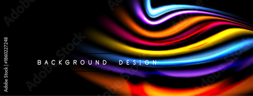 Abstract colorful waves flow across black space. Vibrant hues create dynamic visual impact. Modern design element.