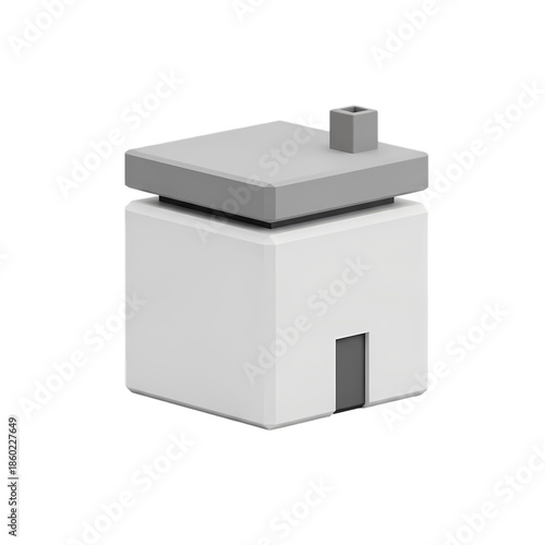 Modern white and gray 3D block structure with chimney