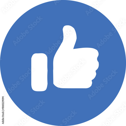 Thumbs up icon in a vibrant blue circle representing approval and social media engagement. A prominent white thumbs-up icon is centered within a solid, circular blue background, a universally recogniz