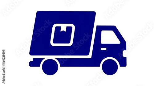 Simple blue delivery truck icon representing logistics and shipping services for package transportation and commercial distribution networks around the world
