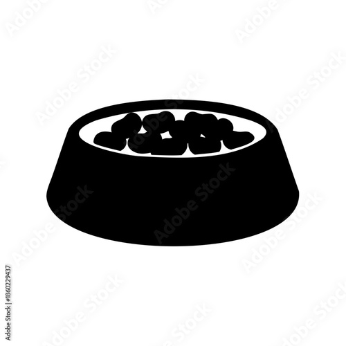 Black and white image of a bowl filled with animal food kibble