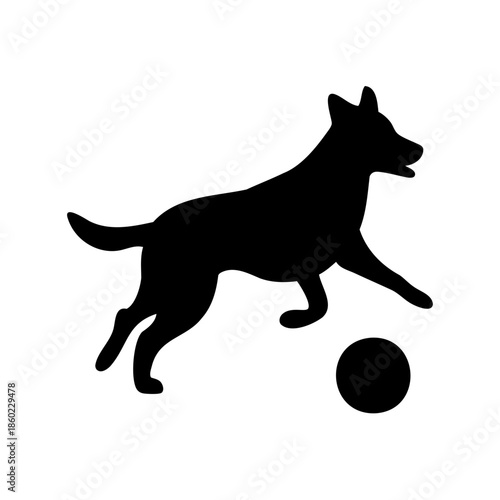 Silhouette of a dog playing with a ball, full of energy and joy