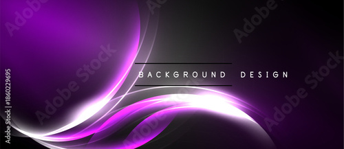 Abstract purple waves, dynamic light effects, dark background. Modern design element for digital projects, presentations.