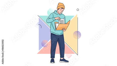 Young person engaging with a colorful book in a modern and vibrant illustration