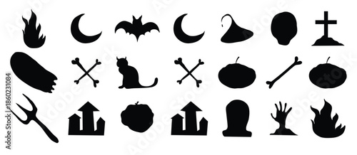 halloween icons silhouette set on orange background
