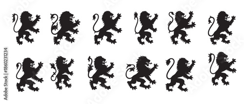 heraldic lions white background
