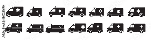ambulance icons silhouette white background 