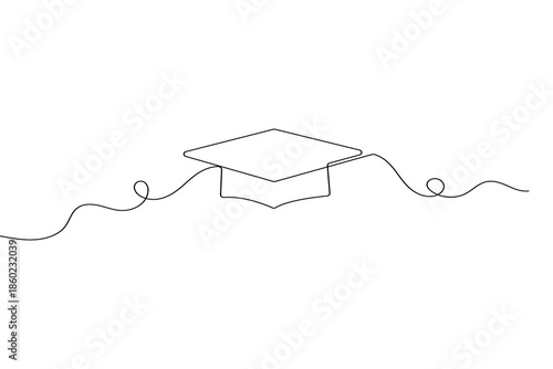 Graduation cap icon continuous one line drawing minimalist outline vector illustration