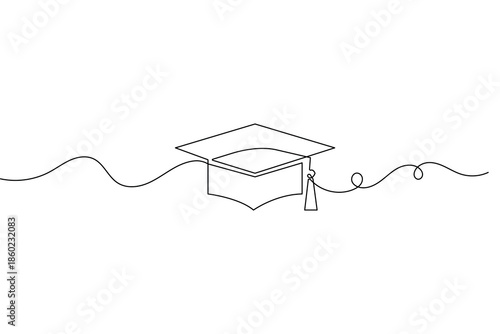 Graduation cap icon continuous one line drawing minimalist outline vector illustration