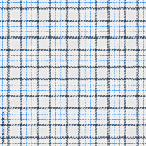 Robe fabric check texture, mid seamless background vector. Amazing tartan textile pattern plaid in white and blue colors.