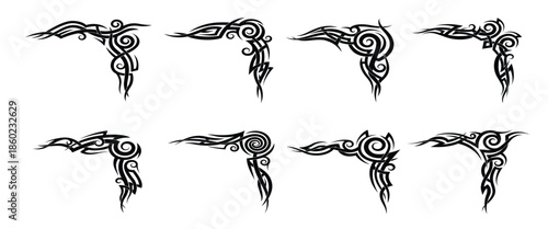black celtic and maori tribal tattoos set
