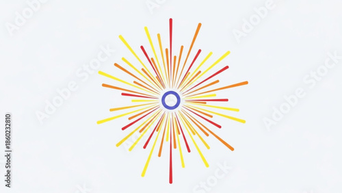 Vibrant multicolored burst of lines radiating from blue circle graphic design element for creative projects and presentations