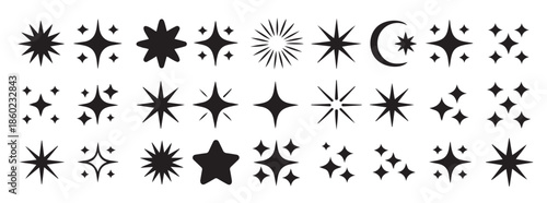 black sparkle star twinkle icon set collection various