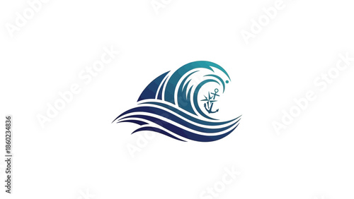 Stylized Wave with Anchor Logo Design.