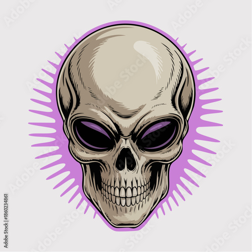 Stylized Skull Portrait with Purple Halo.