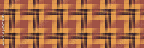 1940s texture fabric vector, repeat tartan seamless pattern. Packing background check plaid textile in orange and red colors.