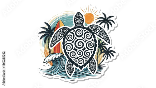 Turtle with Swirling Shell Pattern Design.