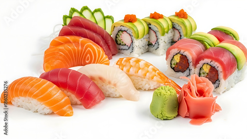 Assorted Sushi on White Background.