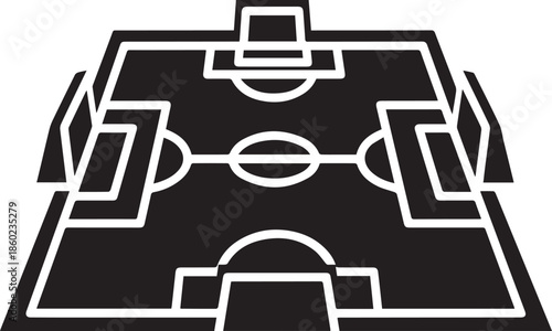 Black and white of a soccer field from a bird's eye view football field sport game stadium