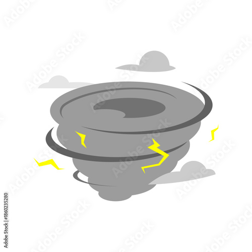 illustration of tornado with dark storm clouds and lightning. extreme weather, climate change impacts, severe atmospheric anomalies. concepts of natural disaster, global warming, environmental crisis