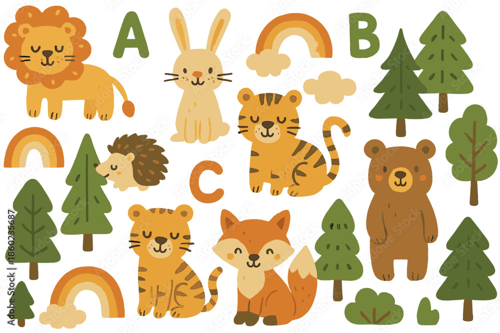 Fototapeta premium Cute Forest Animals and Alphabet Letters