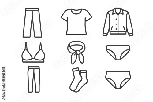 Outline Icons of Clothing Items on Dark Background