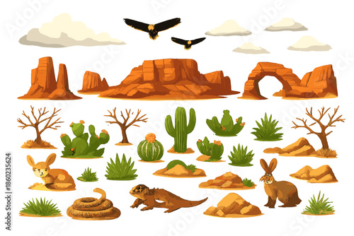 Desert Landscape with Animals and Cacti