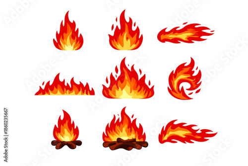 Set of nine stylized fire elements